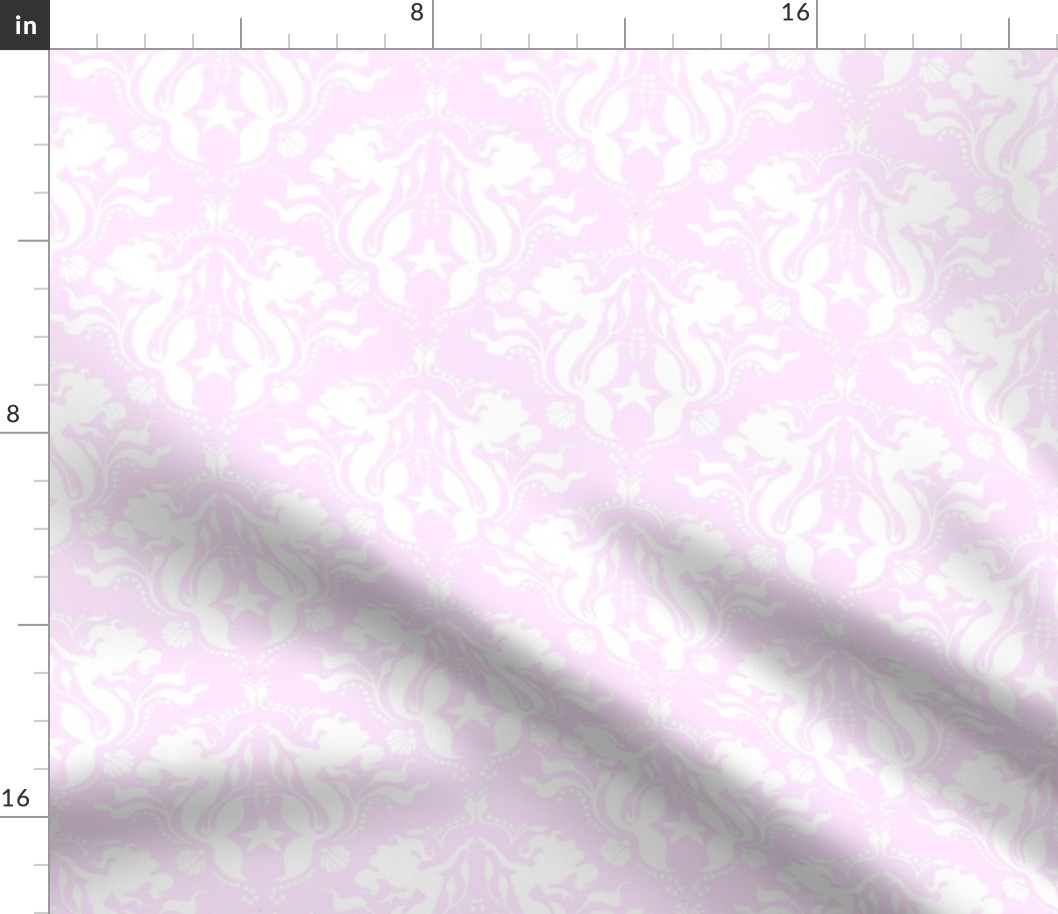mermaid Damask - lilac and white