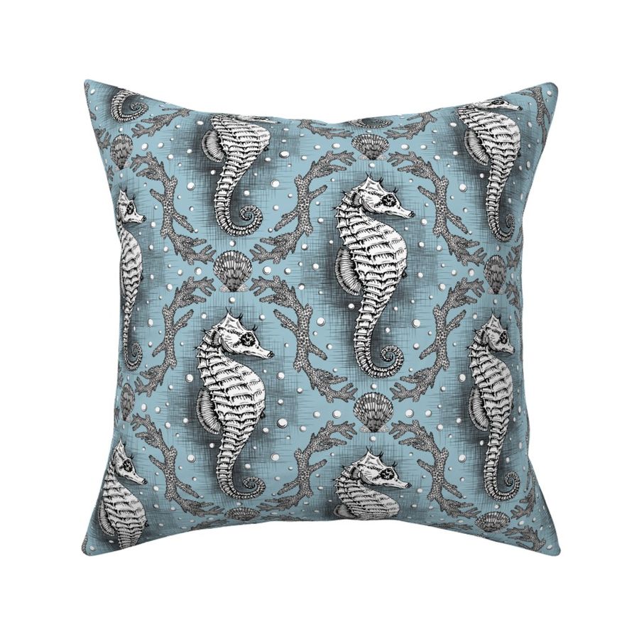 Seahorse Damask - Powder Blue 