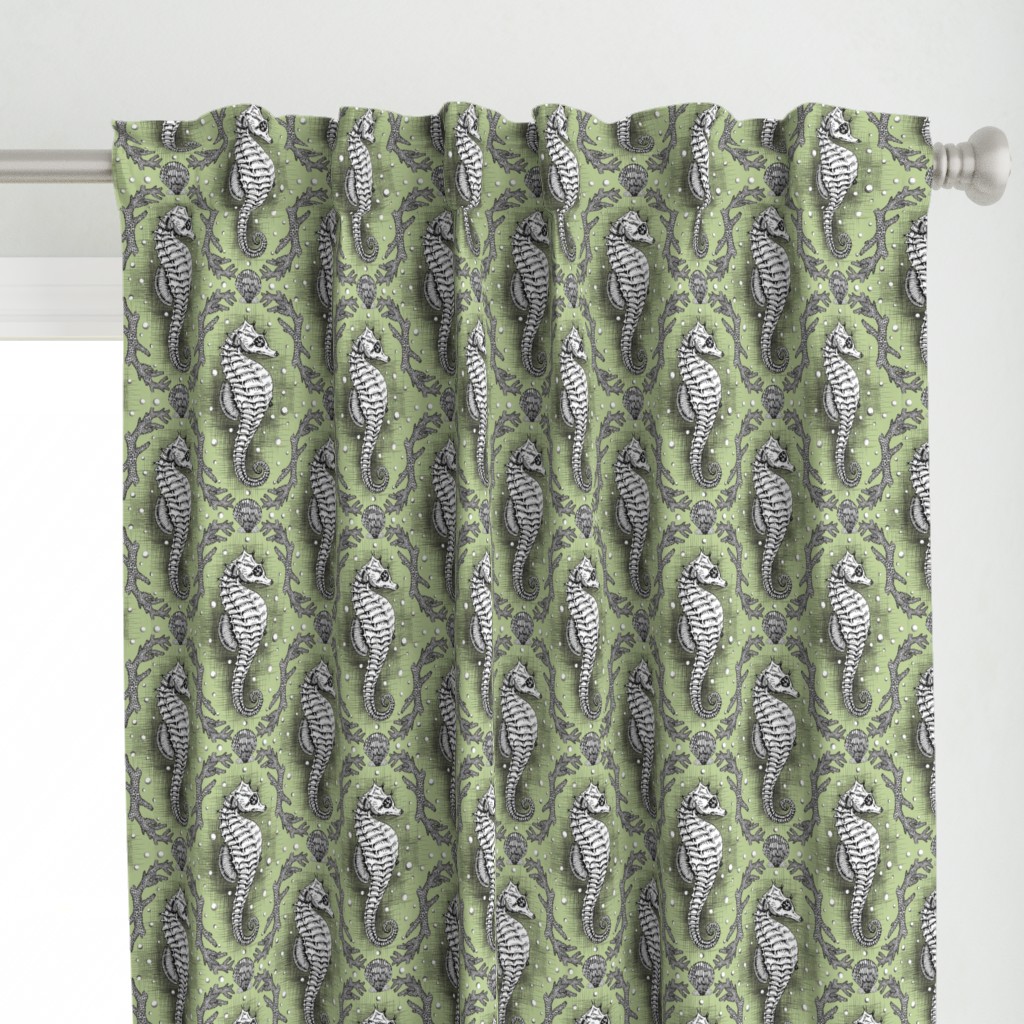 Seahorse Damask - Sea Glass Green