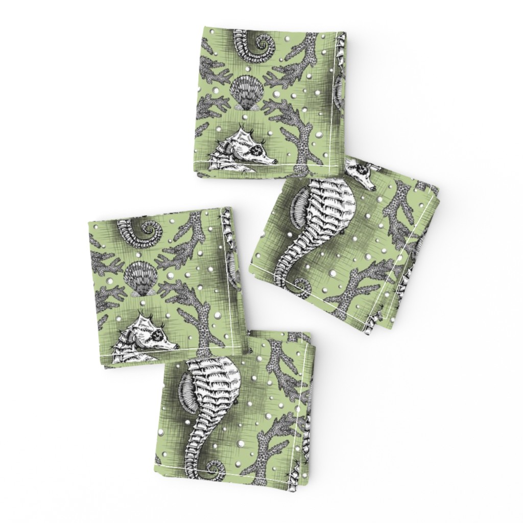 Seahorse Damask - Sea Glass Green