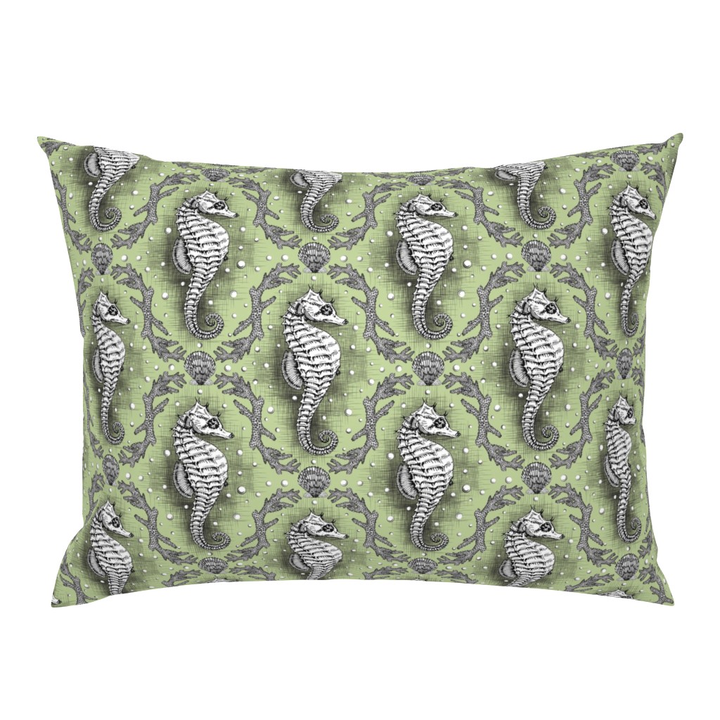 Seahorse Damask - Sea Glass Green