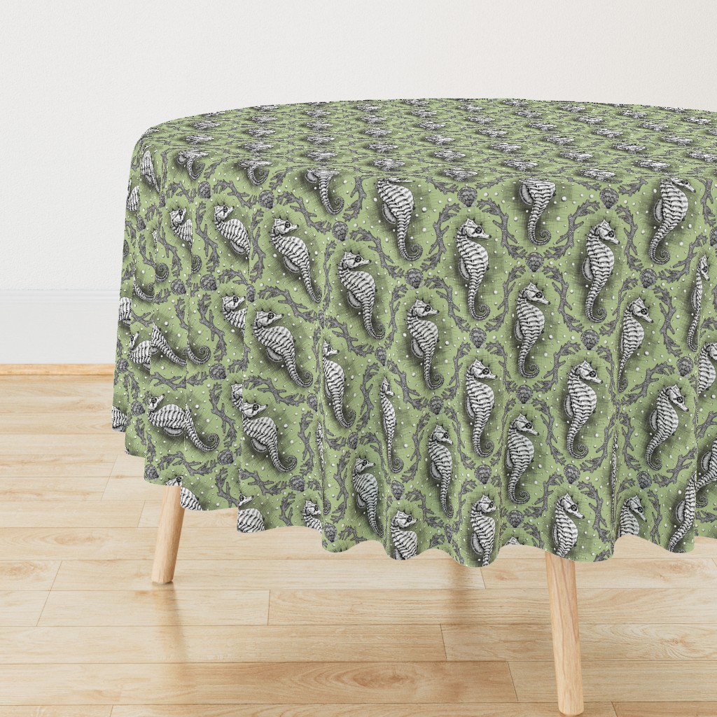 Seahorse Damask - Sea Glass Green