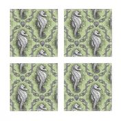 Seahorse Damask - Sea Glass Green