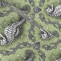 Seahorse Damask - Sea Glass Green