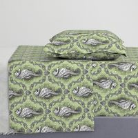 Seahorse Damask - Sea Glass Green