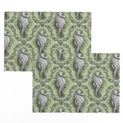 Seahorse Damask - Sea Glass Green