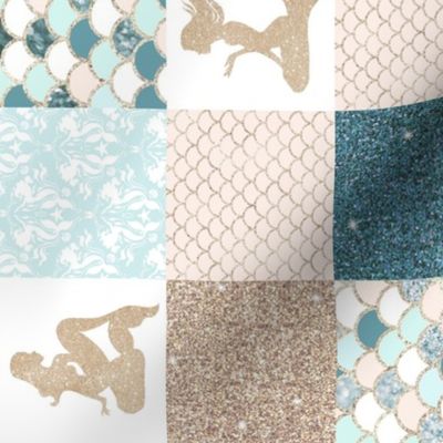 3” Glitter Mermaid Quilt- Gold, Teal, blush - rot