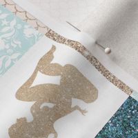 3” Glitter Mermaid Quilt- Gold, Teal, blush - rot