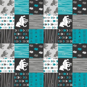 3” Horse Patchwork - teal, black and grey - rotated