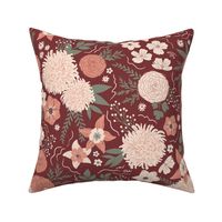 Chrysanthemum floral maroon & peach - large 