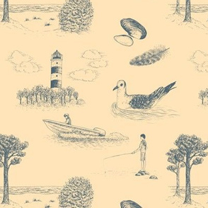 Seaside Town Toile (Beige and Grey)