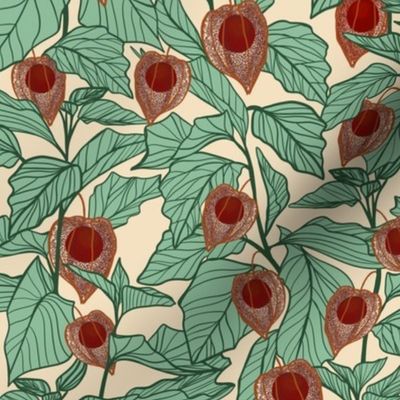 Chinese Lantern Vines - Red, Green & Cream