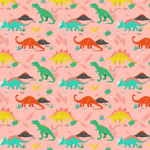 Jurassic Dinosaurs on Pink - Small