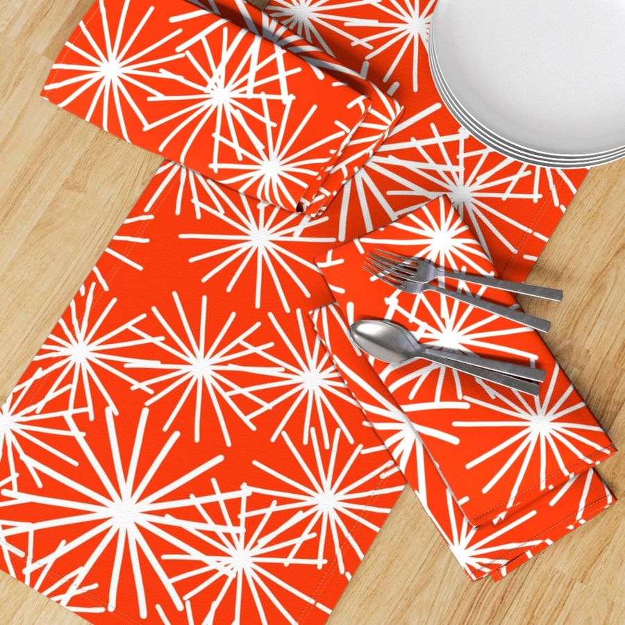 Mid Century Starburst Chic! White on burnt orange 