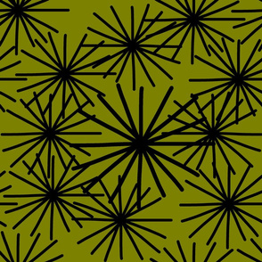 Mid Century Starburst Chic! Black on olive green 