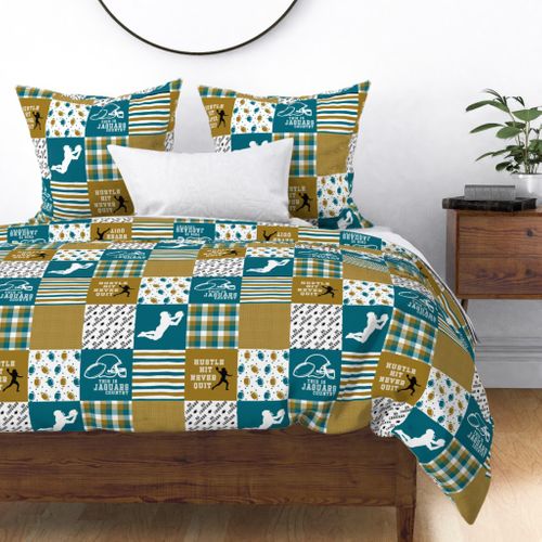 Football//Hustle Hit Never Quit//Jaguars - Wholecloth Cheater Quilt