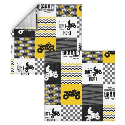 4 Wheel/ATV/A little Dirt Never Hurt//Yellow - Wholecloth Cheater Quilt 