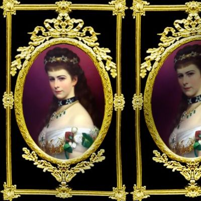1 queens princesses crowns white gowns tiaras baroque victorian beauty royalty emerald diamonds necklaces chokers off-shoulder gold gilt frame black medallion flowers floral bows empresses ballgowns rococo royal portraits beautiful lady woman elegant goth