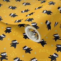 Ninja Cats with Star Power - Medium Scale -   Yellow Background Kids Animal Martial Arts