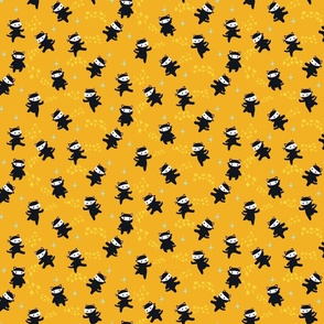 Ninja Cats with Star Power - Medium Scale -   Yellow Background Kids Animal Martial Arts