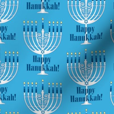 Happy Hanukkah Menorah with Lit Candles