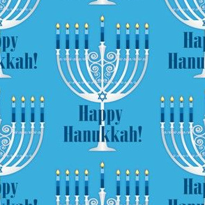 Happy Hanukkah Menorah with Lit Candles