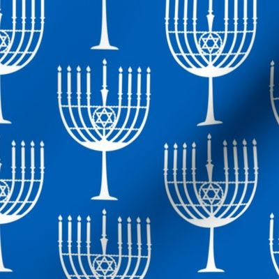 Hanukkah Menorah Silhouette - Cobalt Blue and White