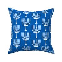 Hanukkah Menorah Silhouette - Cobalt Blue and White