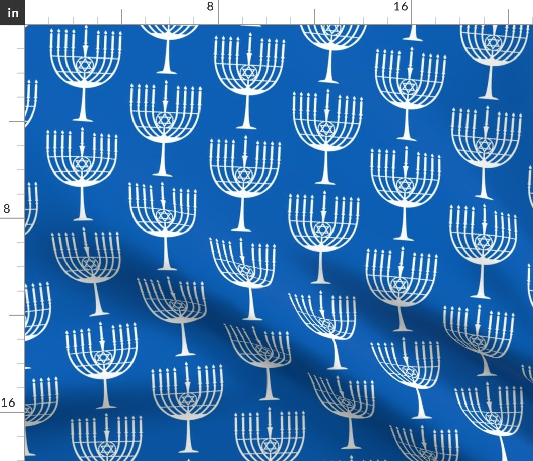 Hanukkah Menorah Silhouette - Cobalt Blue and White