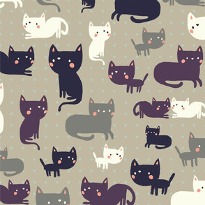 Funny Cats Baby Pattern, Cute Cats Kids Pattern,  Nursery Wallpaper