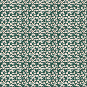 Tiny Ditsy Print Pink Daisies in Green Foliage  Grey Background Micro