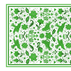 Folk art tea towel green