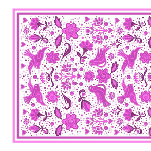 Folk art tea towel magenta