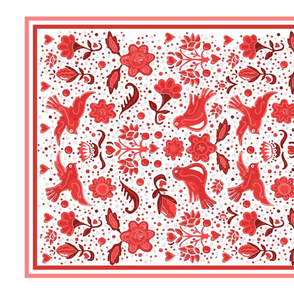 Folk art tea towel red