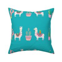 Llama Border Print Turquoise