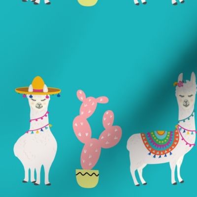 Llama Border Print Turquoise