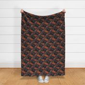 ★ TROPICAL NIGHT ★ Carnivorous Plant, Hibiscus & Monstera / Orange + Grayish Plum, Small Scale / Collection : It’s a Jungle Out There – Savage Hawaiian Prints