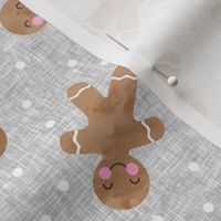 gingerbread man toss on grey - cute watercolor christmas cookies - LAD19BS