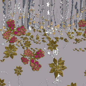 Lavender & Gold Flora on Grey