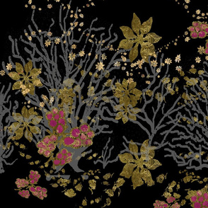 Lavender Berries & Gold Poinsettia Winter Floral on Black