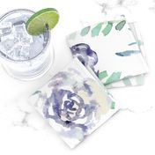 Blue Green Violet Watercolor Roses and Greenery