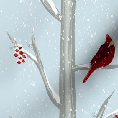 Red Christmas Bird Winter Forest