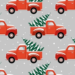 Vintage Christmas Trucks / Light Grey