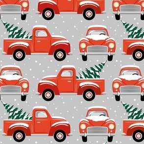 Vintage Christmas Trucks / Light Grey