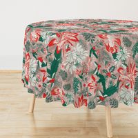 Botanical Winter Wonder with Christmas cactus, Snow Flake, Pine Cones and Holly- Red, Green, White Rose Quartz, Emerald- Large Scale