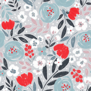 Abby Floral Blue On grey 