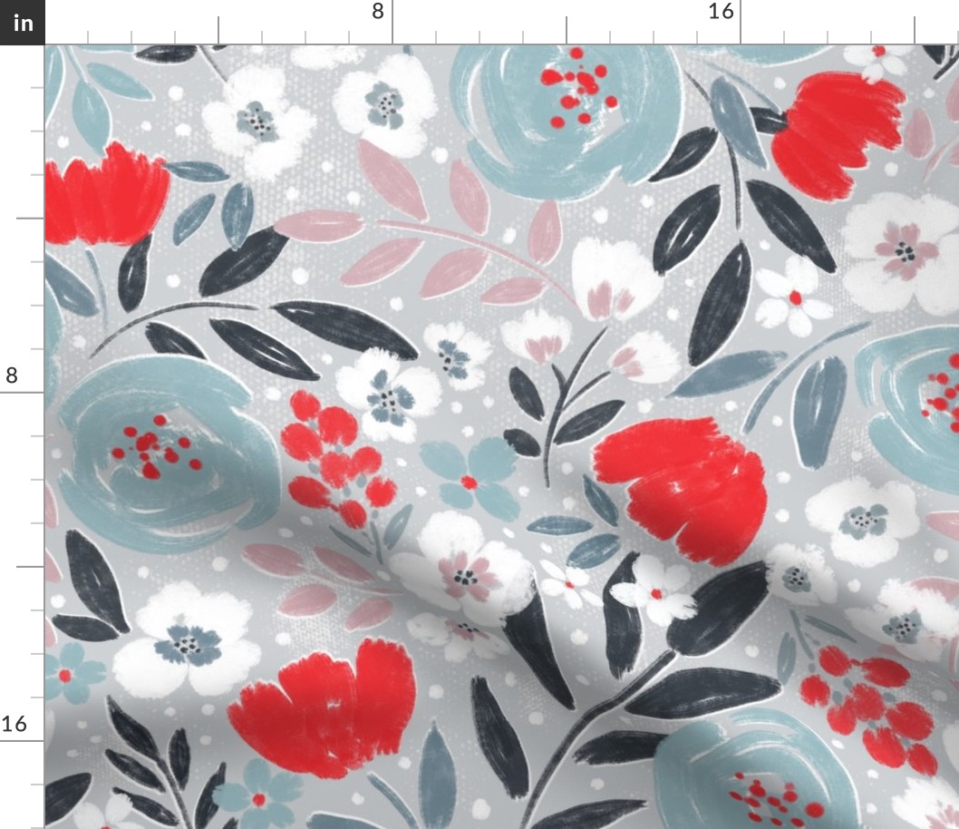 Abby Floral Blue On grey 