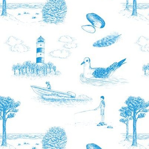 Seaside Town Toile (White and Blue)