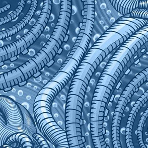★ KRAKEN ' ROLL ★ Monochrome Blue - Jumbo Scale / Collection : Kraken ' Roll – Steampunk Octopus Print