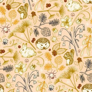 Winter Woodland Creatures on Blush - medium